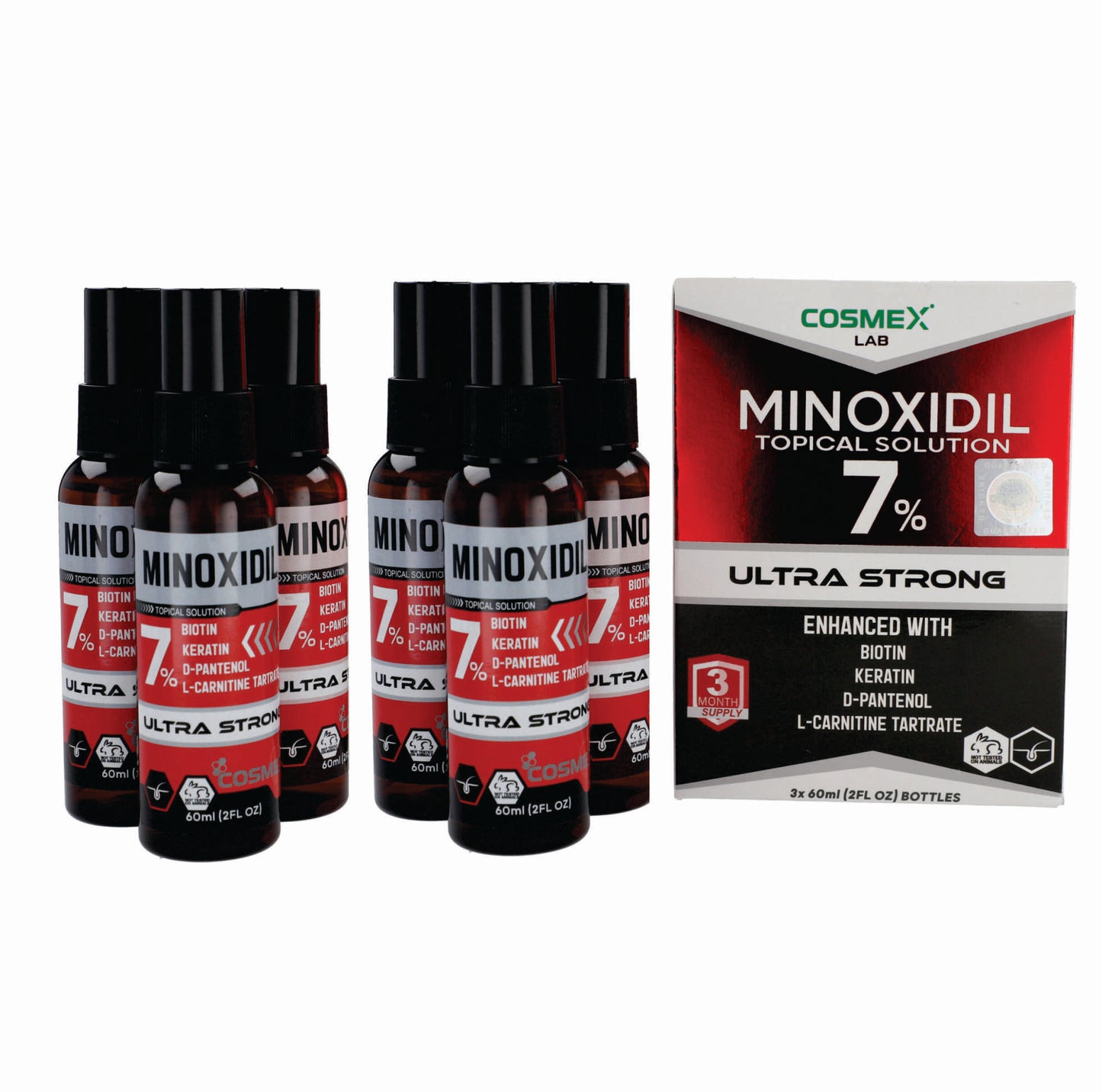 MINOXIDIL 7% para Crecimiento de Cabello Fortificado con Biotina y Keratina 6 meses