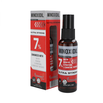 MINOXIDIL 7% Crecimiento de Cabello Fortificado con Biotina y Keratina.