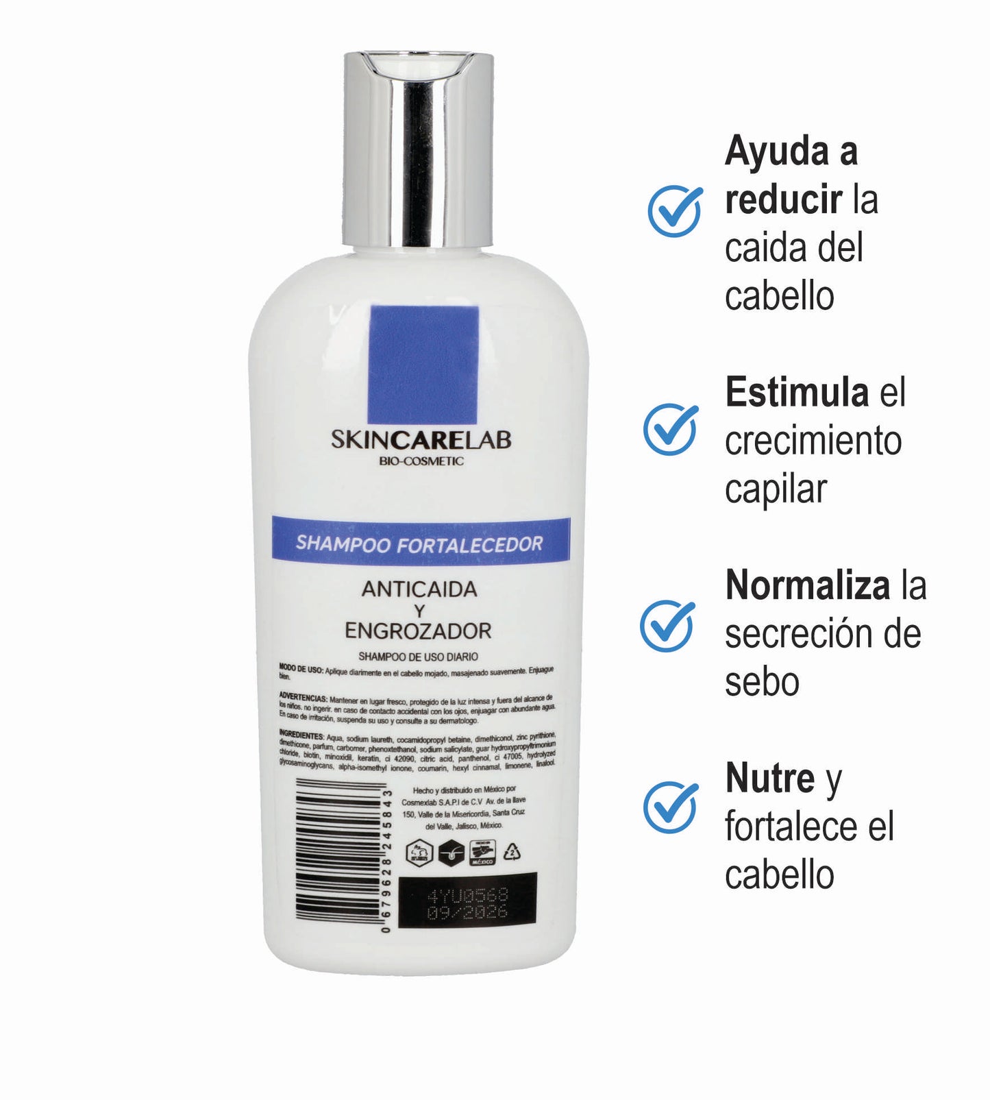 Shampoo con Minoxidil al 2% Anticaida y Fortalecedor con Biotina, Keratina, Arginina 250ml